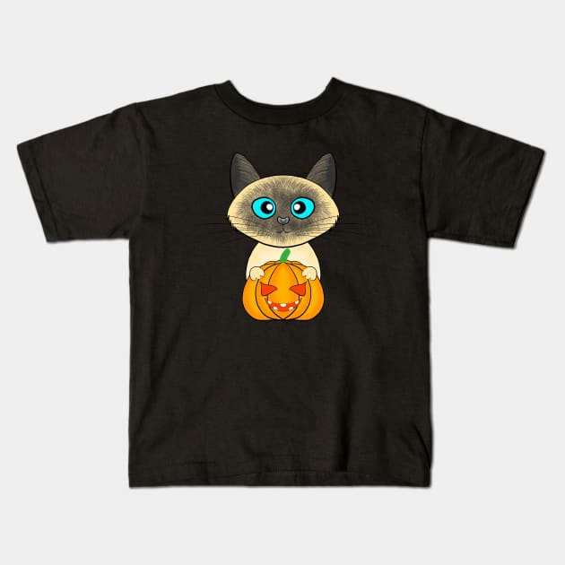 Halloween cute cat pumpkin Kids T-Shirt by ArtDigitalWings